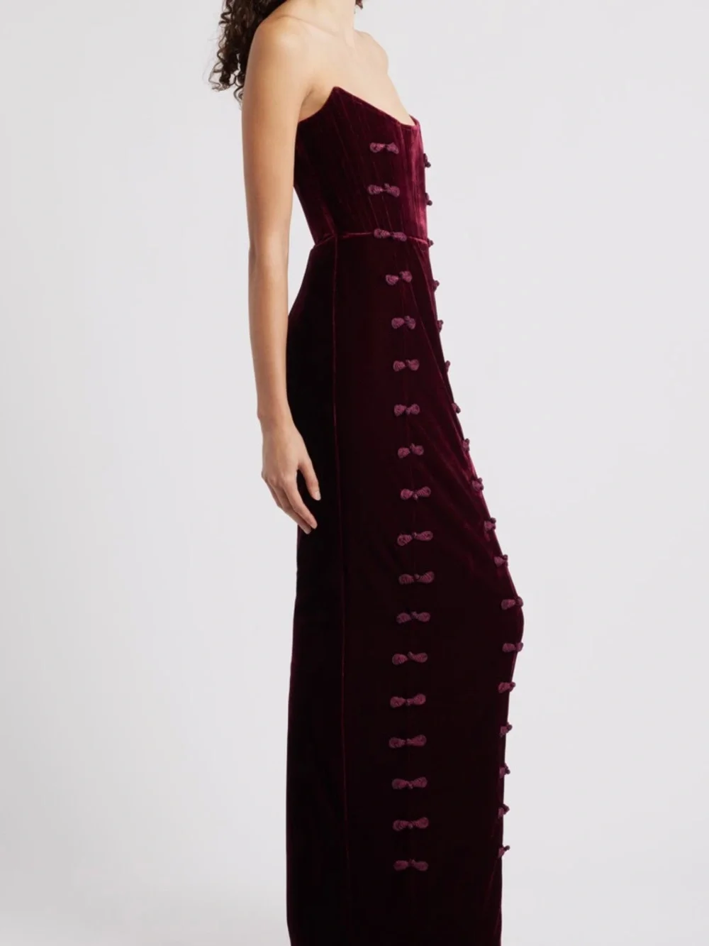 Strapless Velvet Evening Gown in Deep Wine - Picture 3 of 4